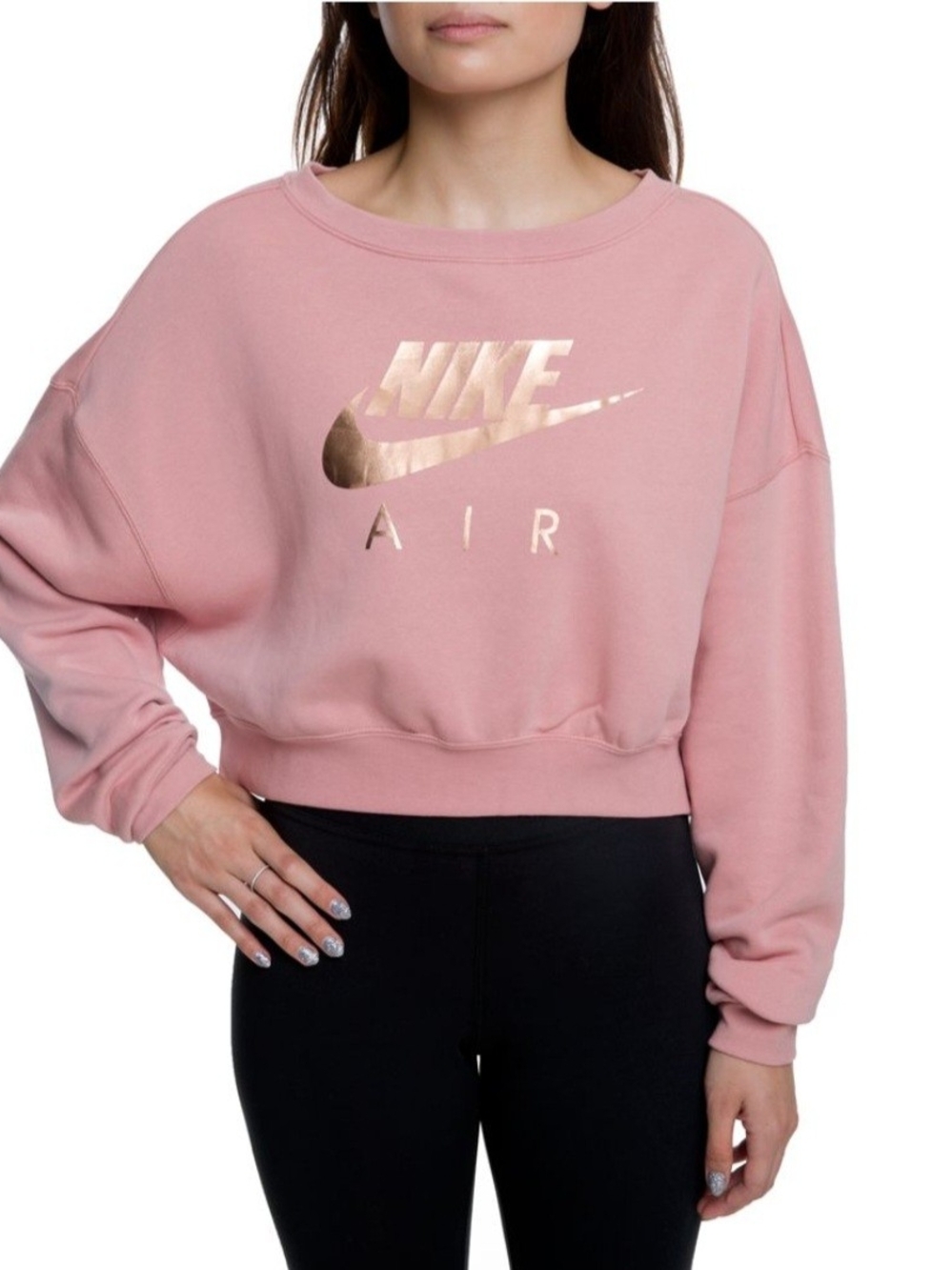 Nike Pink Cropped Air Logo Sweatshirt Nike Cropped Rally Crew Sweatshirt(M)